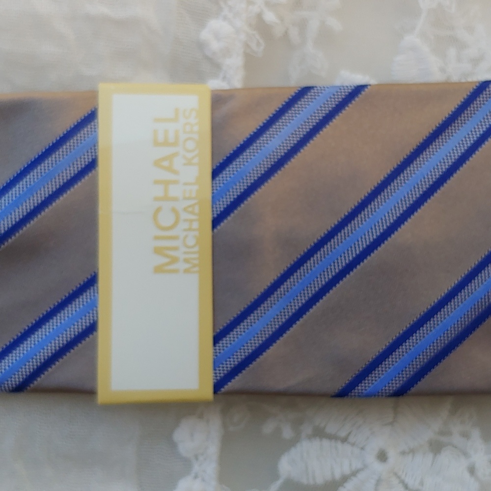 Michael Kors Men's Silk Tie in Tan and Blue NWT